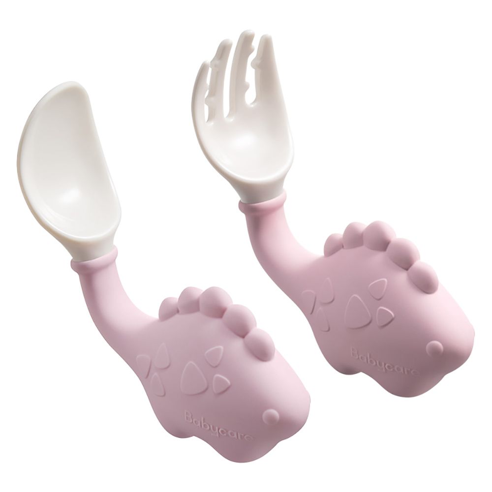 Babycare - Dino Spoon & Fork Set - Stegosaurus Pink