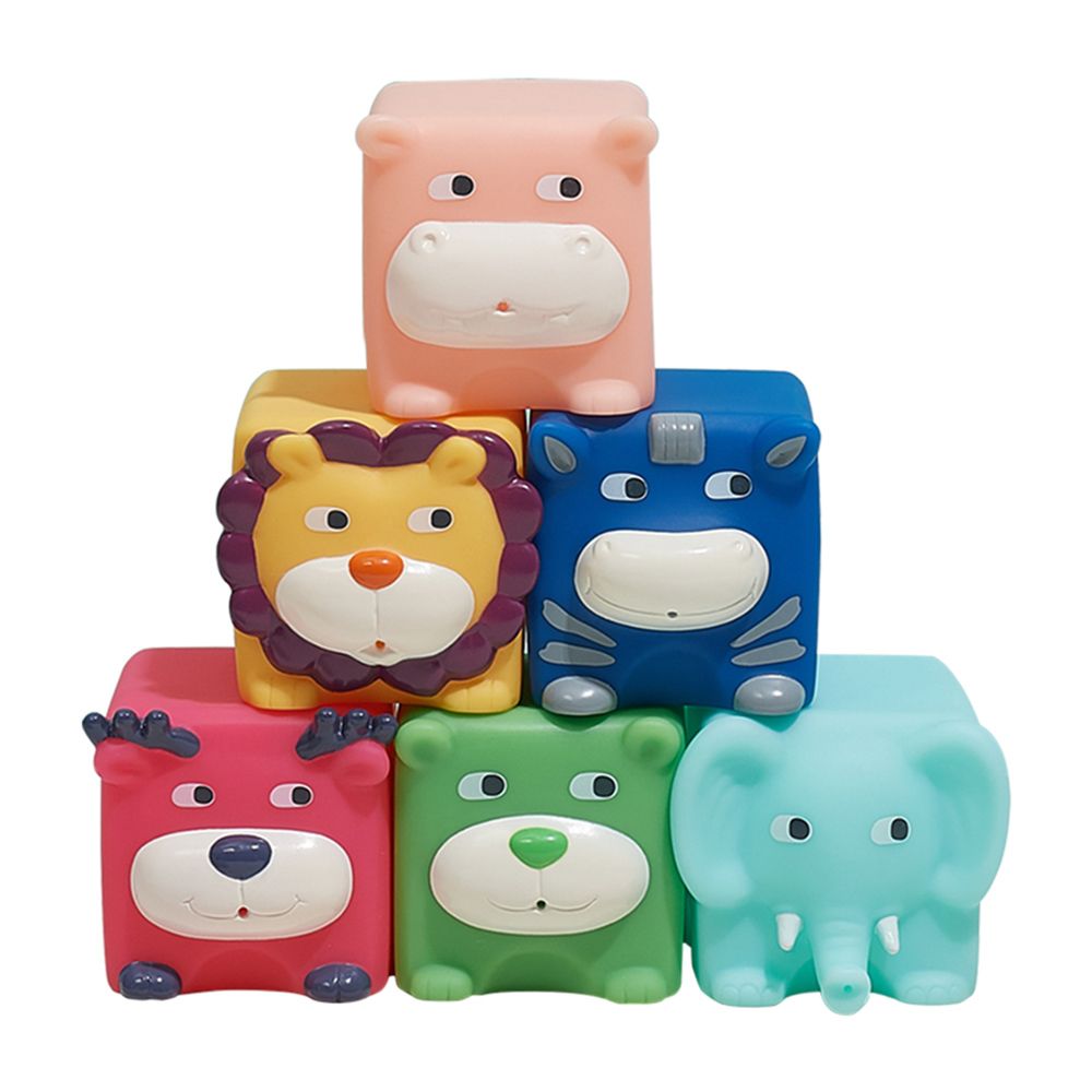 Babycare - Squeeze And Stack Blocks - Animal - 6 Pcs