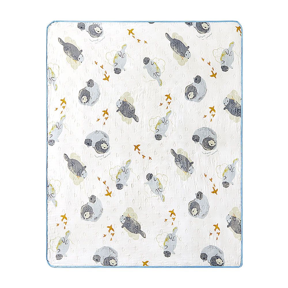 Babycare - Cotton Gauze Andorran Otter Blanket - Panda - Blue/White