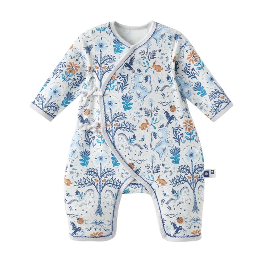 Babycare - Long Sleeves Footed Baby Onesie - Lion Blue