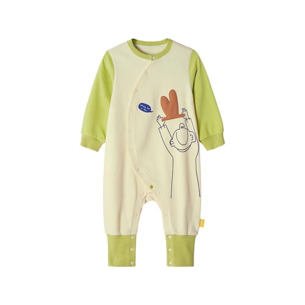 Babycare - Baby Soft Cotton Sleeper Onesies - Beige/Green