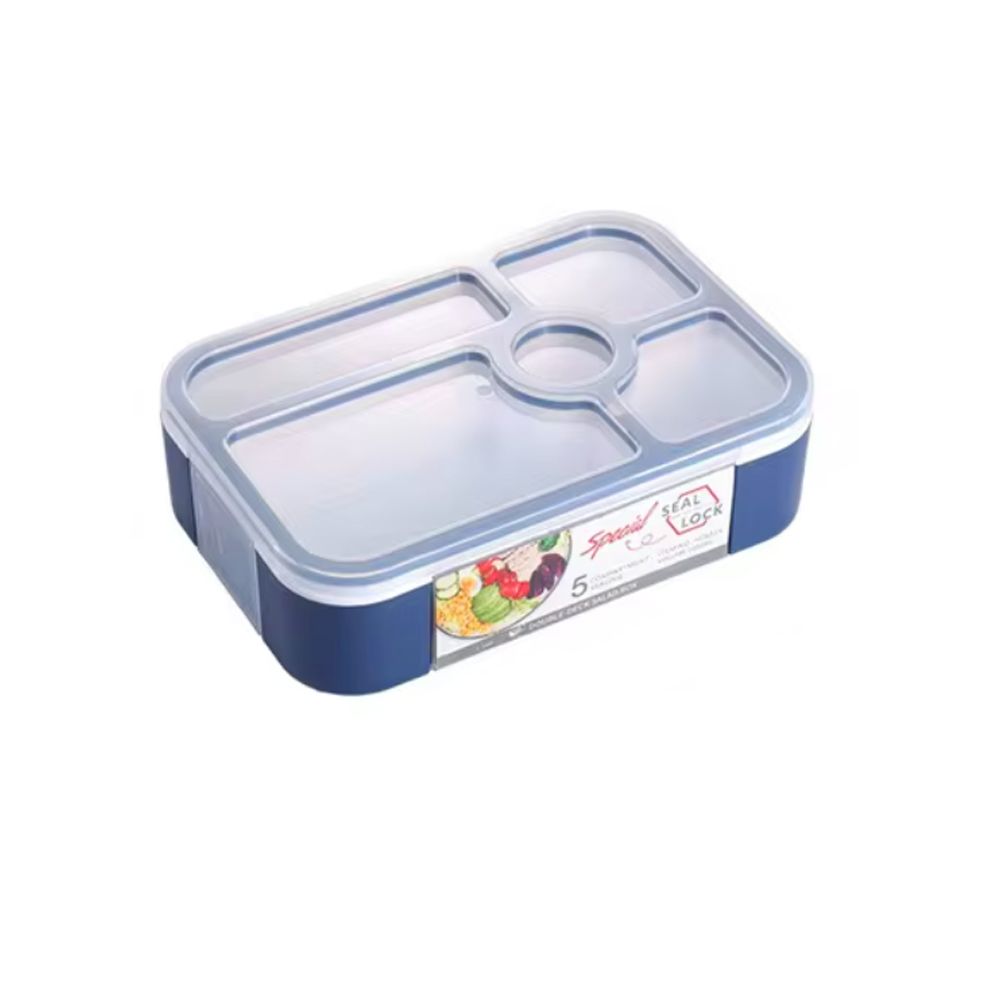 Brain Giggles - Bento Lunch Box With Spoon, Fork And 5 Compartments - Blue