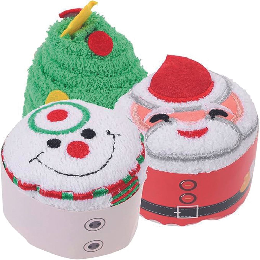 BrainGiggles - Christmas Cupcake Hand Towel Set - Santa Claus & Snowman & Christmas Tree - 3 Pcs