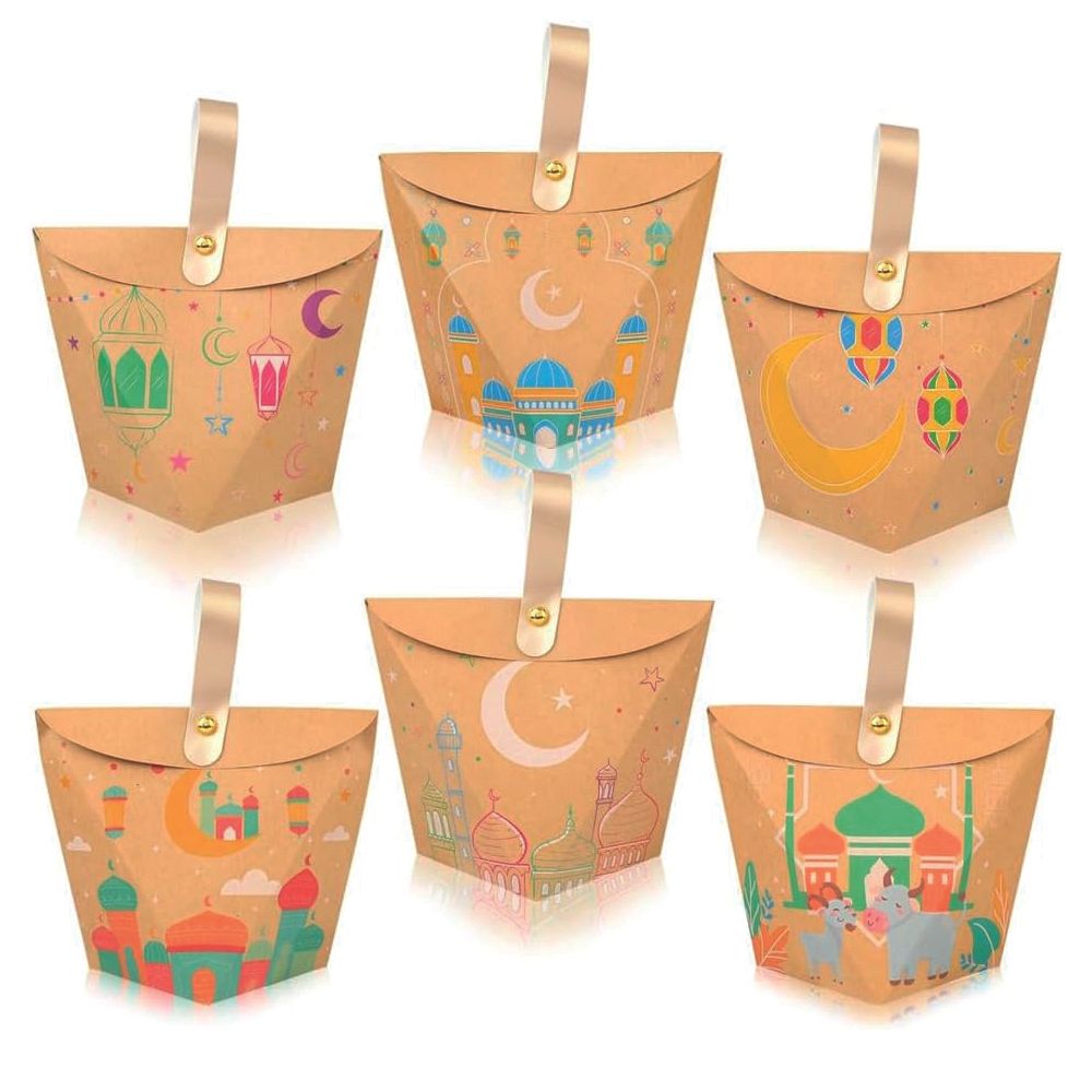 BrainGiggles - Eid Mubarak Kraft Paper Gift Bags - 6 Pcs - Design May Vary