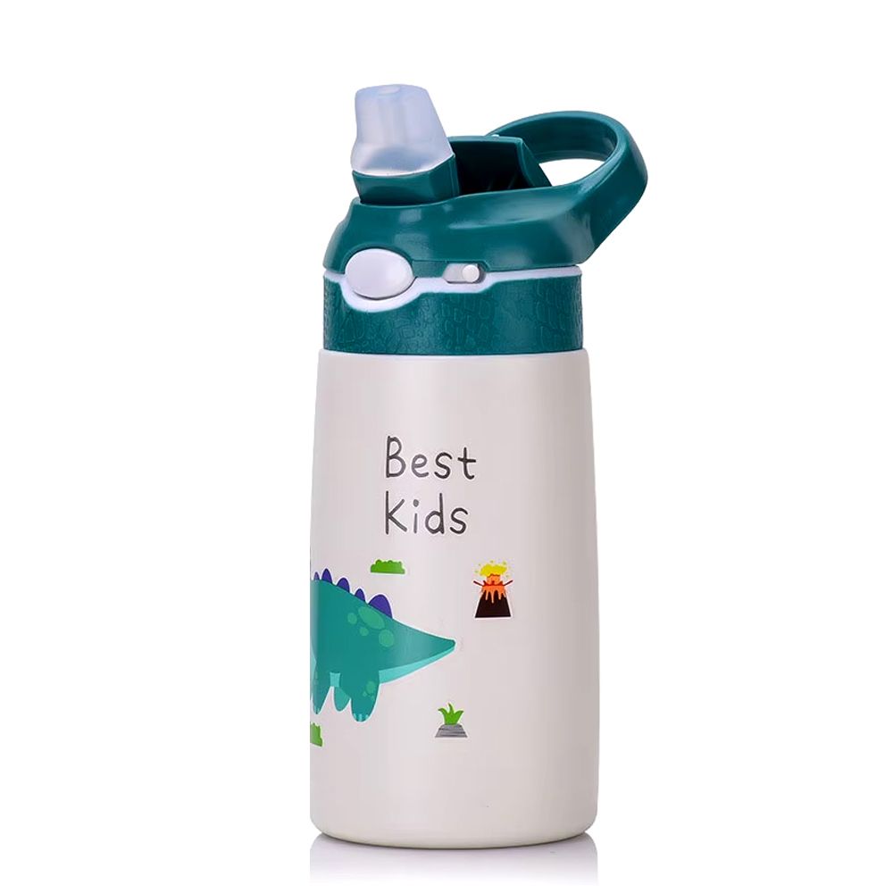 Brain Giggles - Stainless Steel Best Kids Water Bottle With Straw And Handle - Green - 400ml