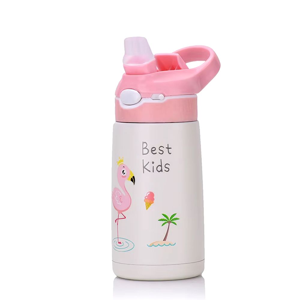 Brain Giggles - Stainless Steel Best Kids Water Bottle With Straw And Handle - Pink - 400ml