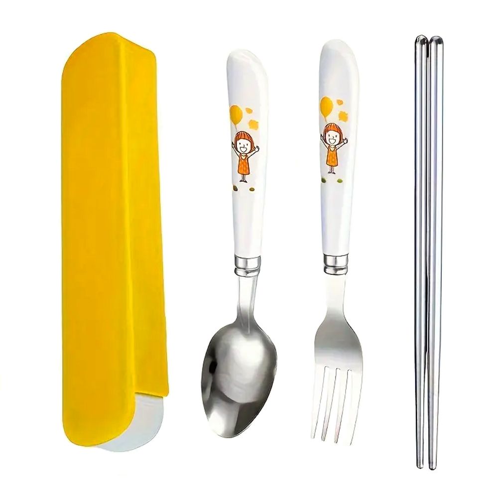 Brain Giggles - Kids Cutlery Set With Case - Yellow - 4 Pcs