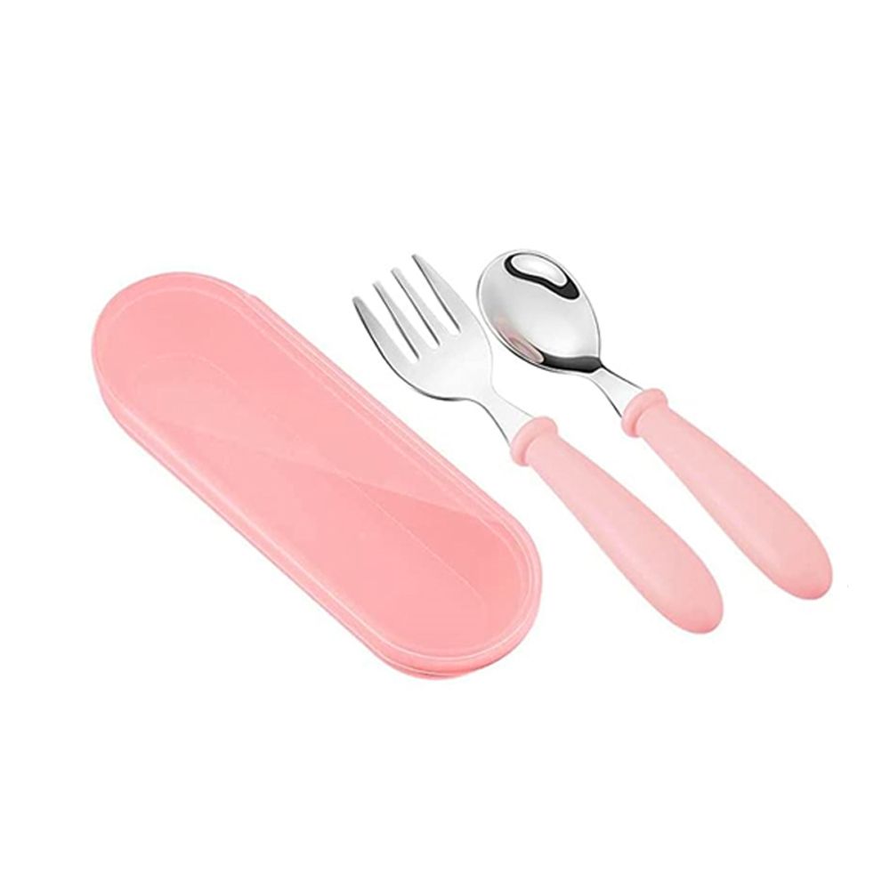 Brain Giggles - Kids Cutlery Set With Case - Pink - 2 Pcs