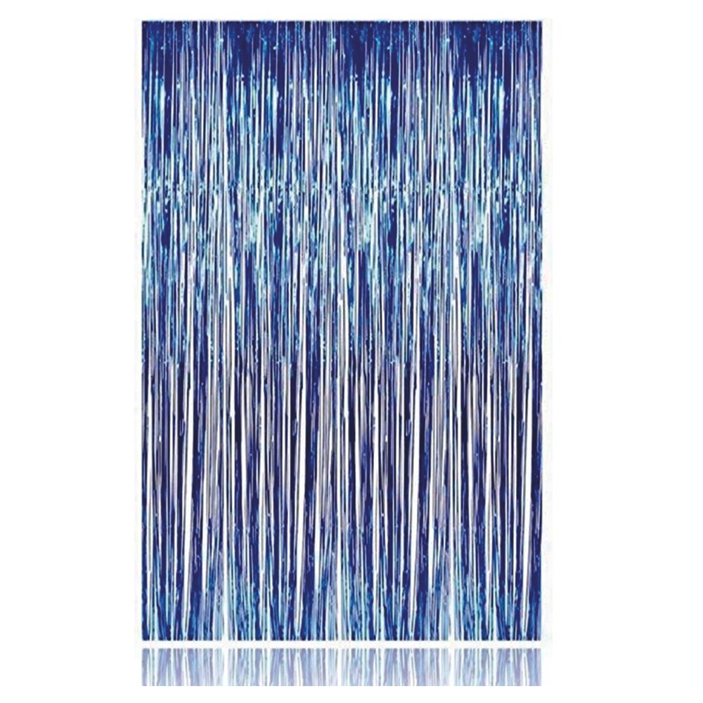 BrainGiggles - Metallic Foil Fringe Backdrop Curtain - 6ft X 3ft - Blue