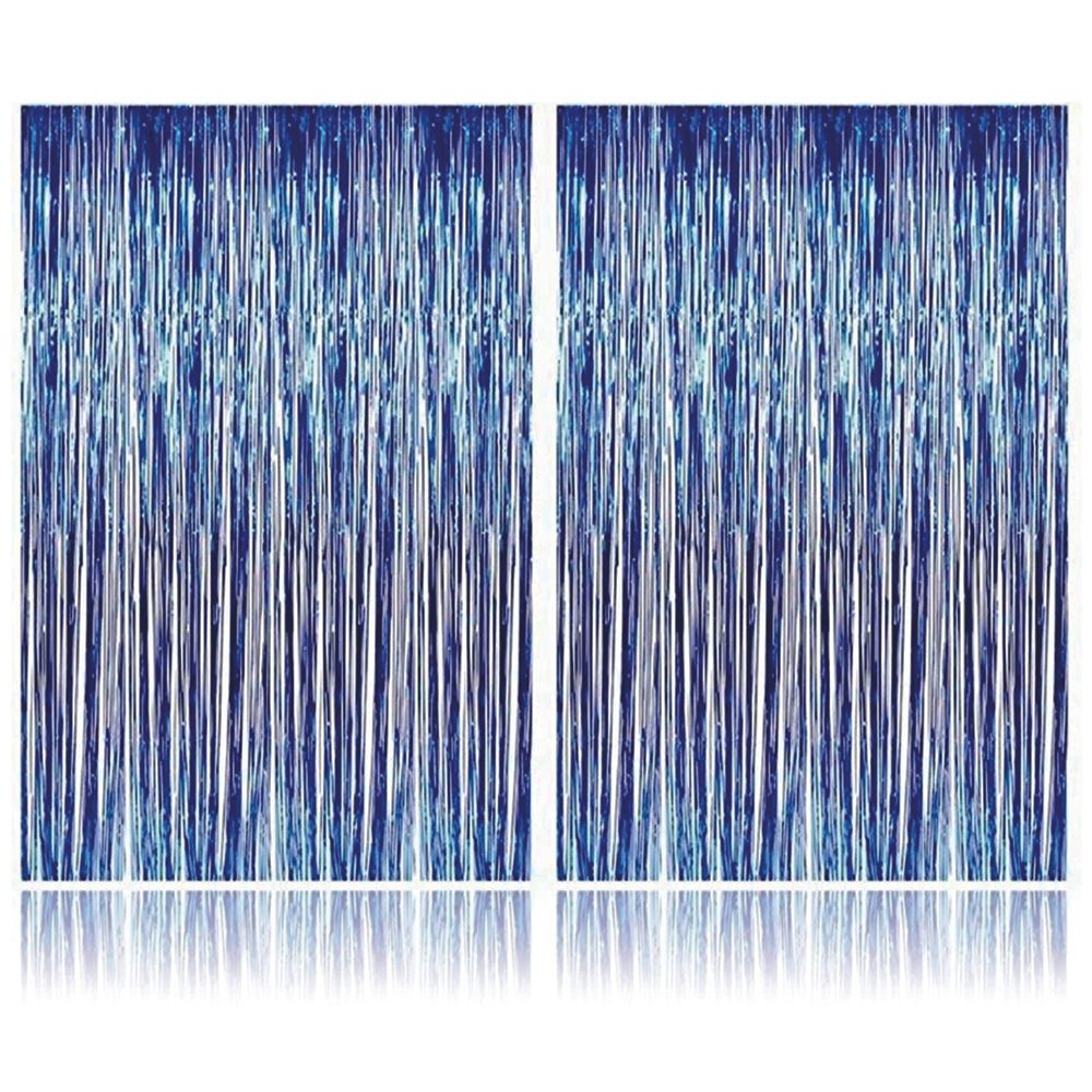 BrainGiggles - Metallic Foil Fringe Backdrop Curtain - 6ft X 3ft - Pack of 2 - Blue