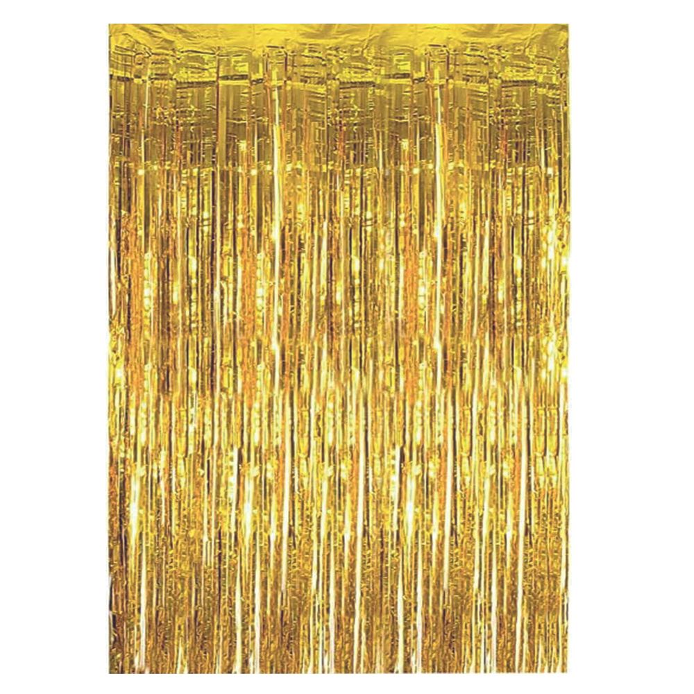 BrainGiggles - Birthday Party Metallic Foil Fringe Backdrop Curtain - 6ft X 3ft - Gold