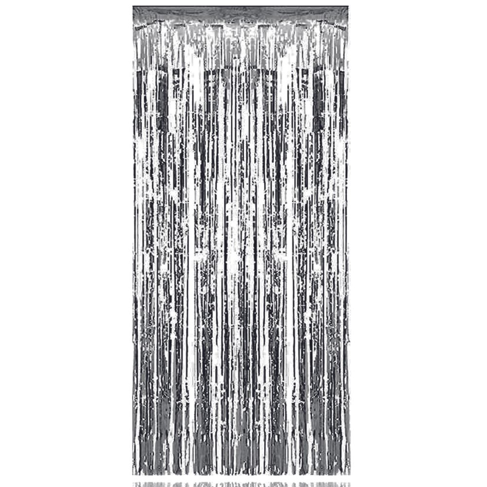 BrainGiggles - Birthday Party Metallic Foil Fringe Backdrop Curtain - 6ft X 3ft - Silver