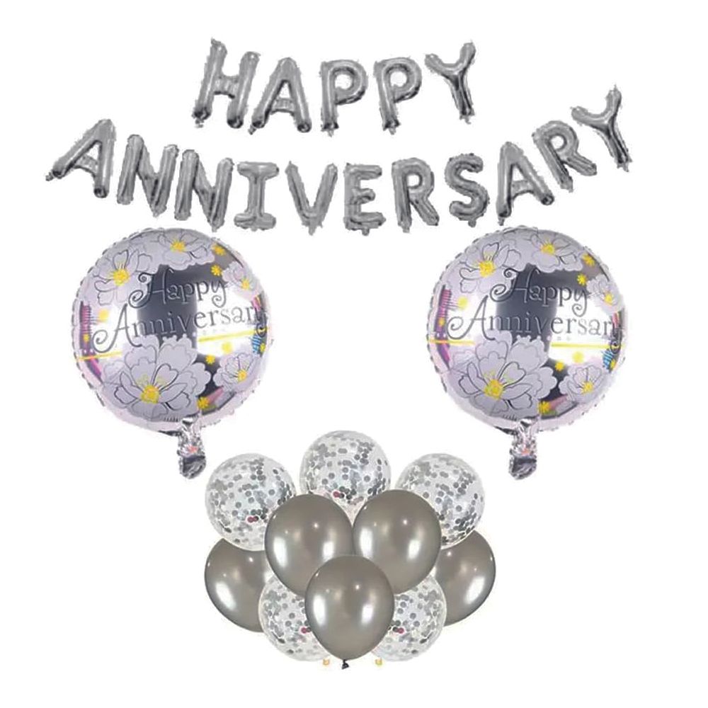 BrainGiggles - Happy Anniversary Decorations Set - Silver