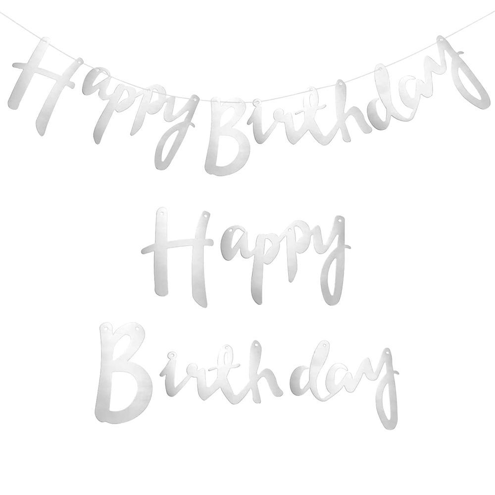 Brain Giggles - Happy Birthday Cardstock Banner - Silver - 5 m