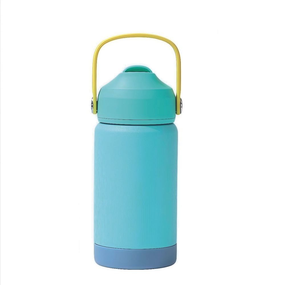 Brain Giggles - Kids Insulated Water Bottle With Straw & Handle 350ml - Blue