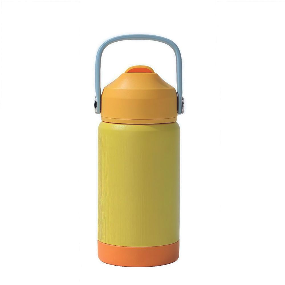 Brain Giggles - Kids Insulated Water Bottle With Straw & Handle - Yellow - 350ml