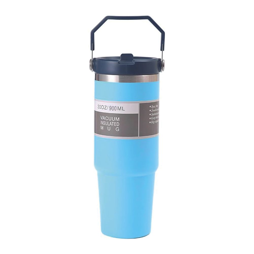 Brain Giggles - Insulated Stainless Steel Travel Cup With Handle & Straw 900ml - Blue