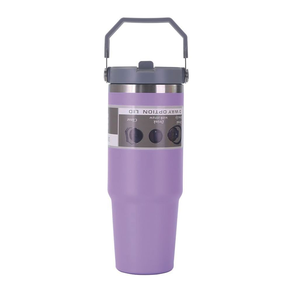 Brain Giggles - Insulated Stainless Steel Travel Cup With Handle & Straw 900ml - Purple