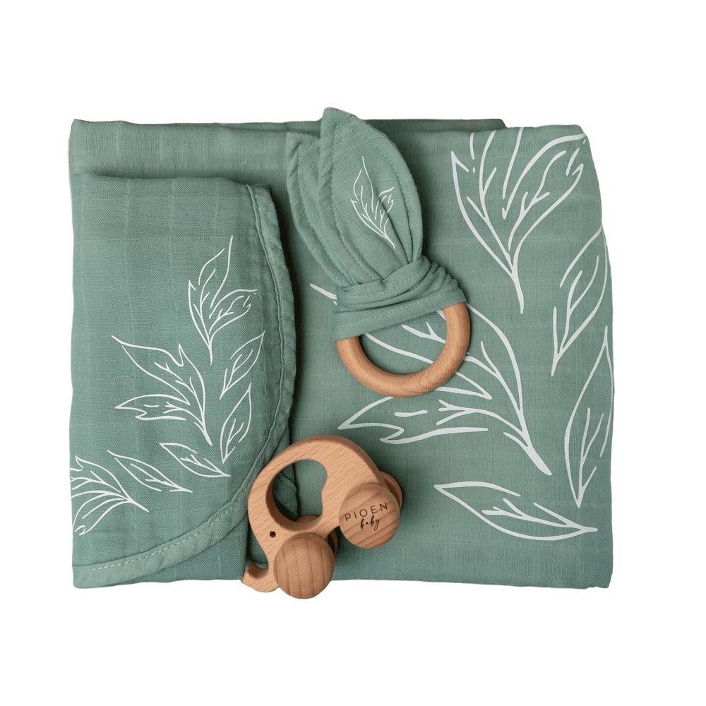 Pioen Baby - Organic Cotton Baby Gift Set - Sage Green - 4 Pcs