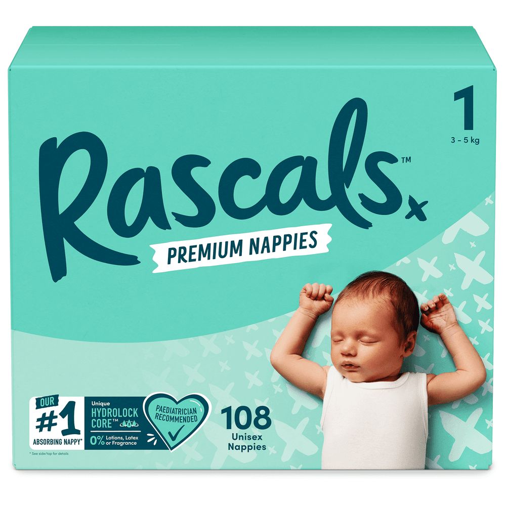 Rascals - Premium Baby Diapers Jumbo Box - Size 1 - 3-5 kg - 108 Pcs