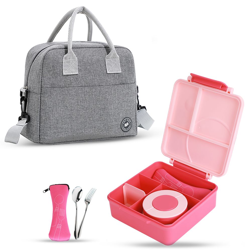 Eazy Kids - Jumbo Lunch Box With Lunch Bag And Cutlery Set - Pink