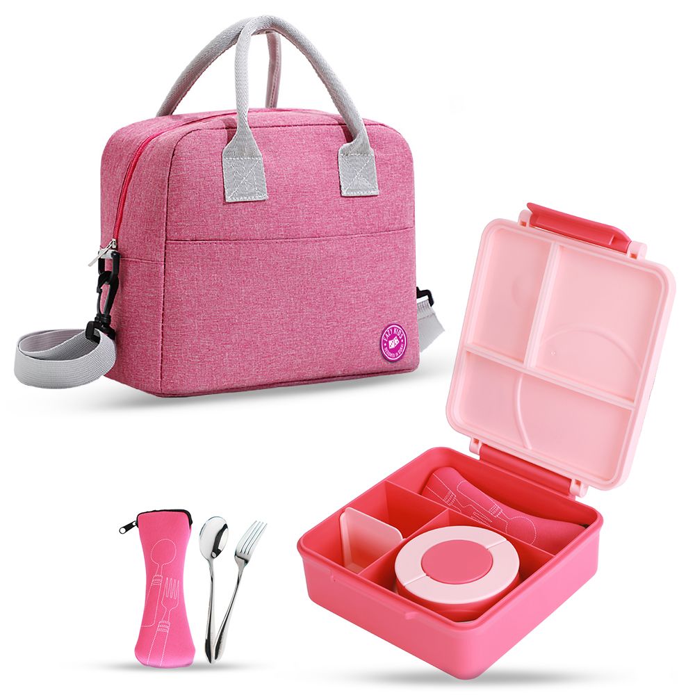 Eazy Kids - Jumbo Lunch Box With Cutlery Set And Lunch Bag - Pink