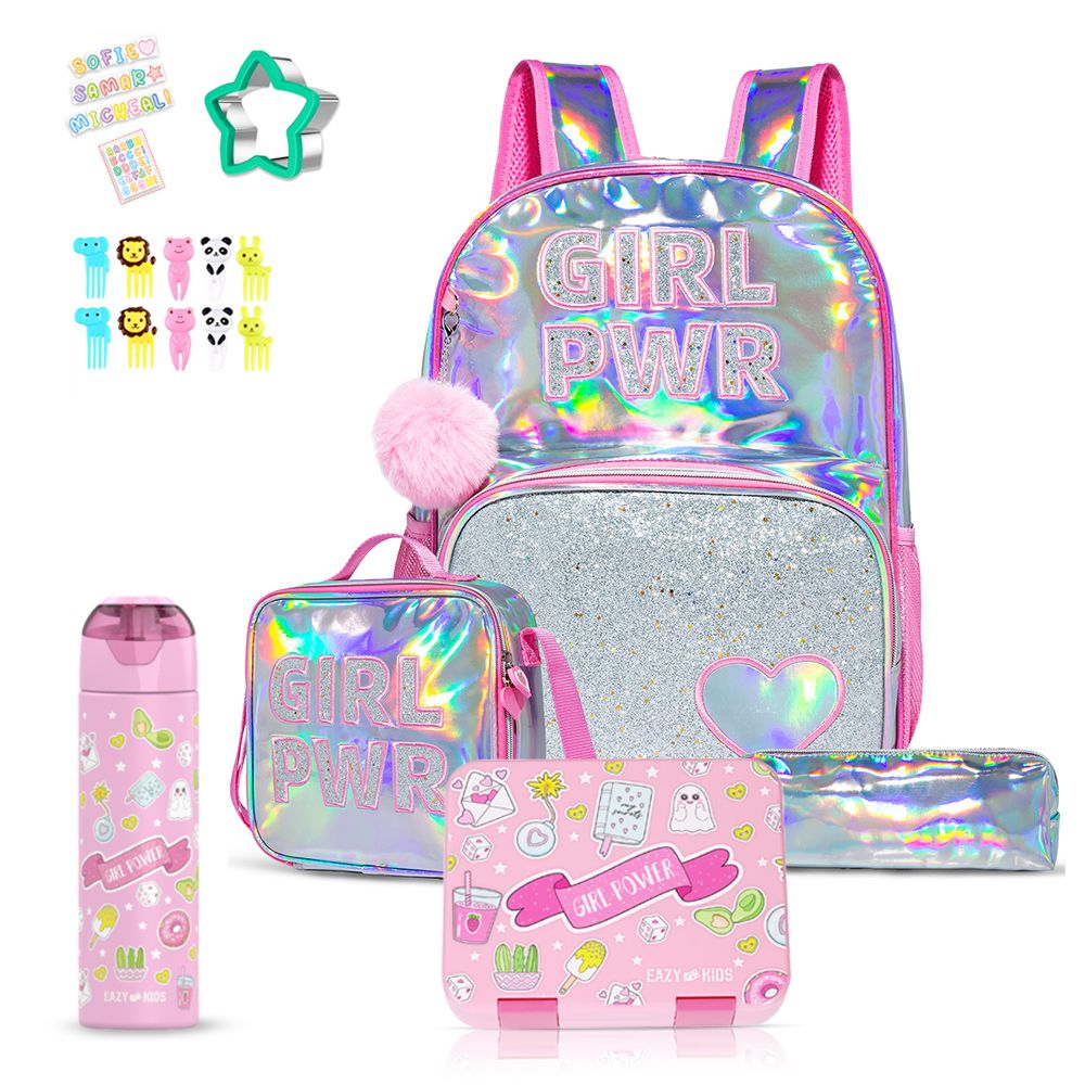 Eazy Kids - School Backpack With Lunch Kit And Accessory Set - Girl Power