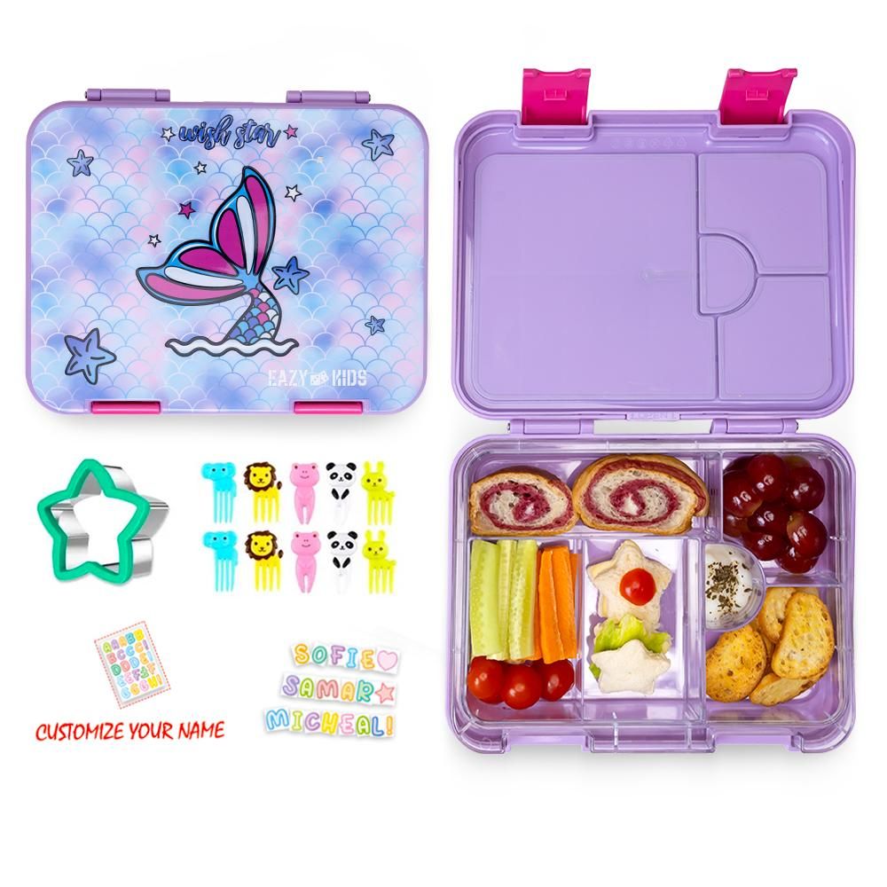 Eazy kids - 6 And 4 Convertible Bento Box With Sandwich Cutter - Purple