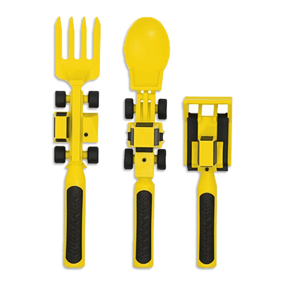 Eazy Kids - Spoon, Fork And Pusher Set - Truck - Yellow