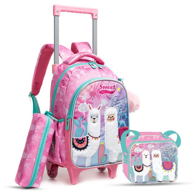 Eazy Kids - 16" Trolley School Bag combo Lama - Pink