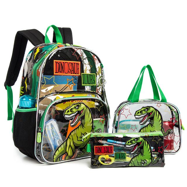 Eazy Kids - 17" School Bag combo Dinosaur - Set of 3  - Black