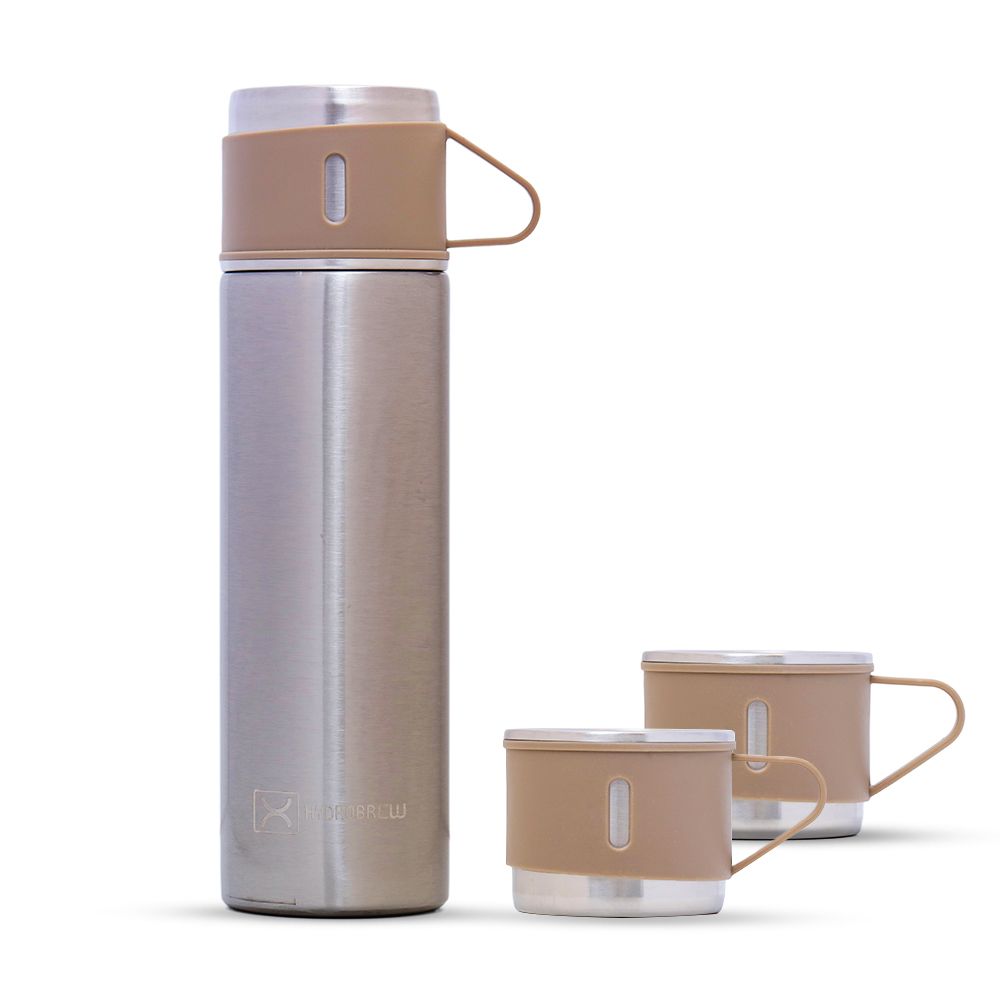 Hydrobrew - Insulated Vacuum Flask 500ml with 2x150ml Cup - Beige