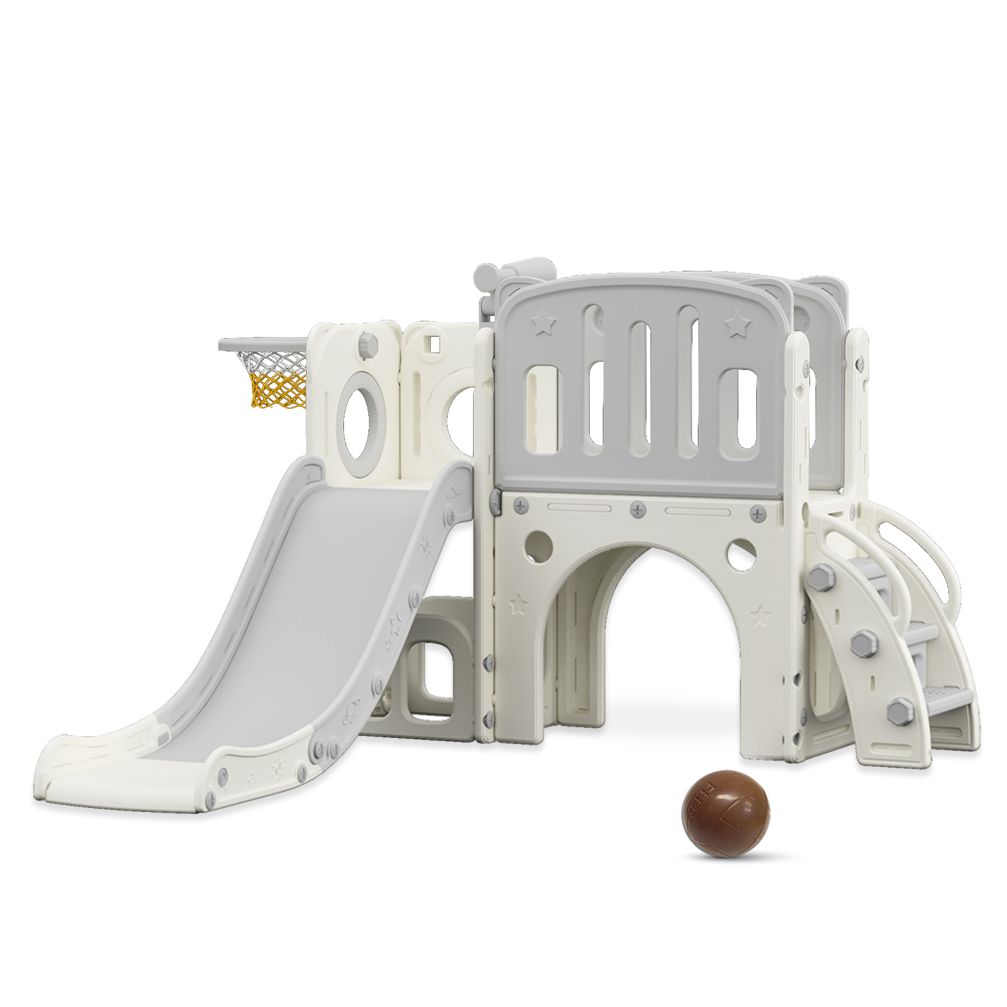 Little Story - Play House With Activity Slide & Basketball - Grey