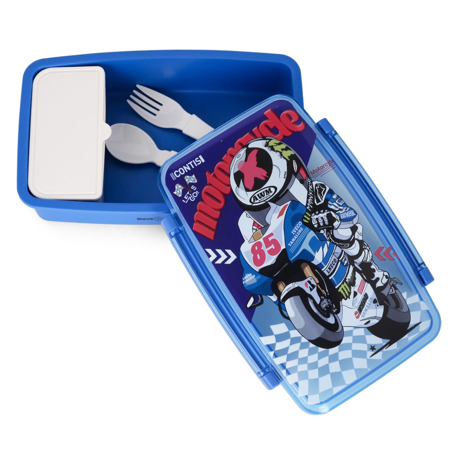 Nova Kids - Bento Lunch Box with Spoon & Fork - Motorbike