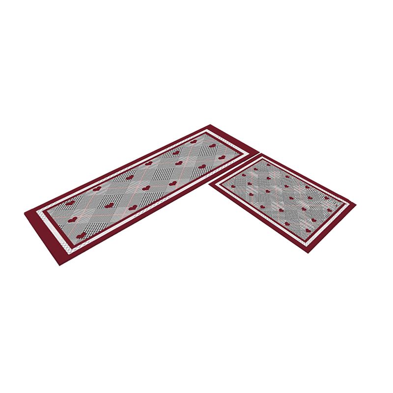 Mei Stylish - Non-Slip Kitchen Floor Mat Set - Red/Grey - 2 Pcs