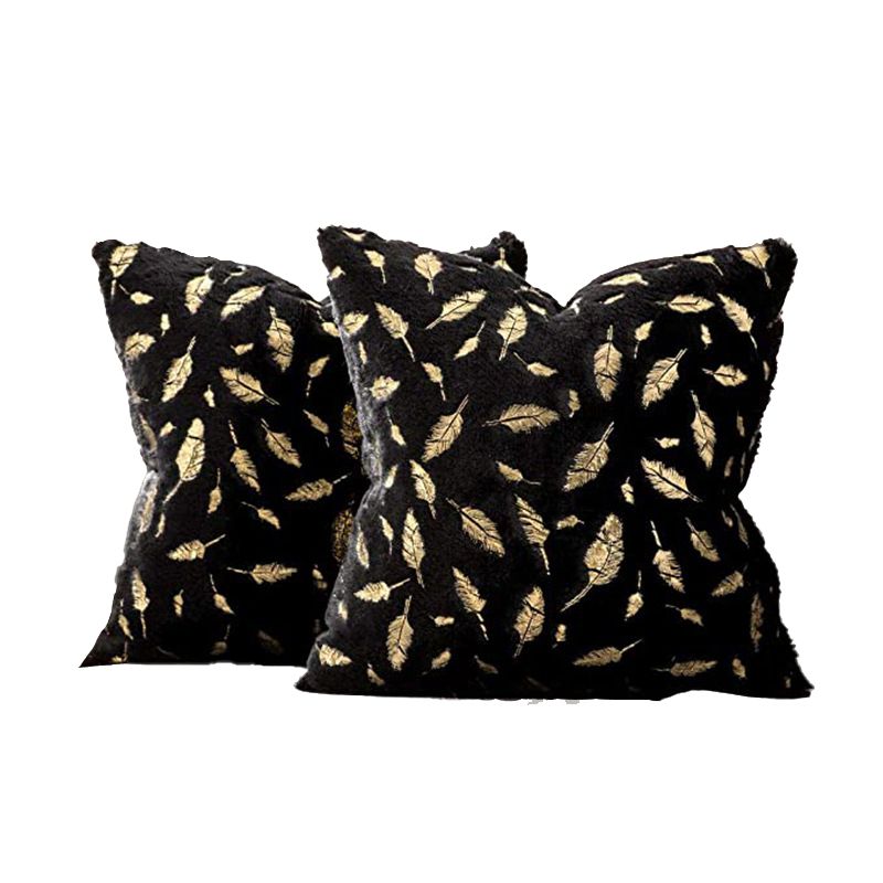 Mei Stylish - Feather Detail Square Throw Pillow Set - Black - 2 Pcs