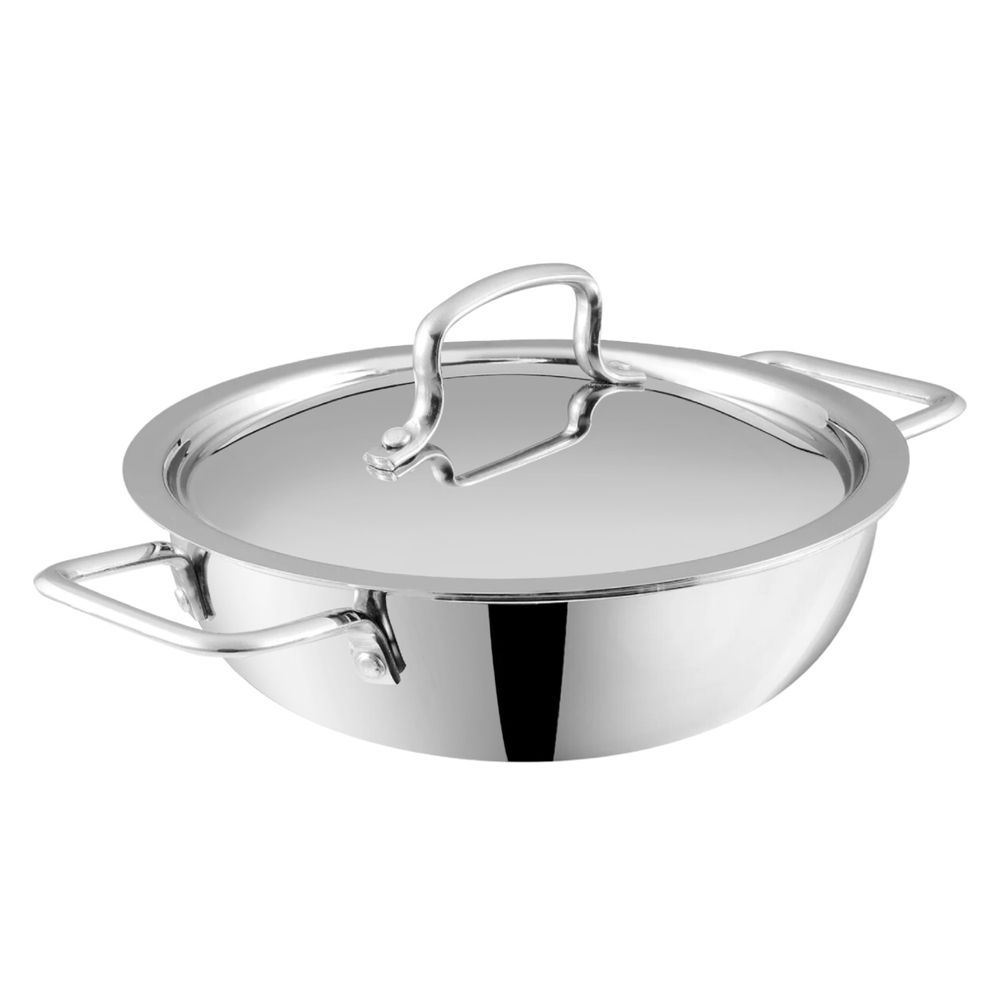 Vinod - Platinum Triply Stainless Steel Extra Deep Kadai With Lid - 2.5 L