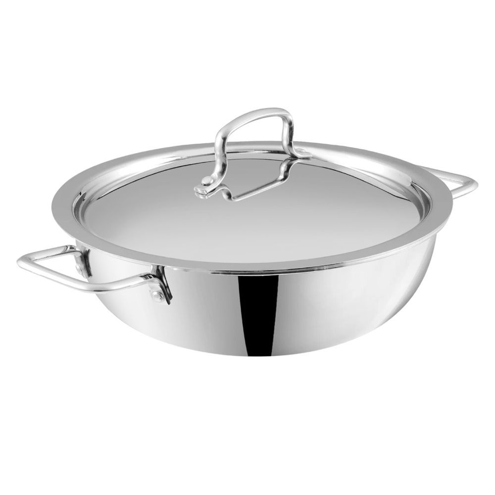 Vinod - Platinum Triply Stainless Steel Extra Deep Kadai With Lid - 5.5 L