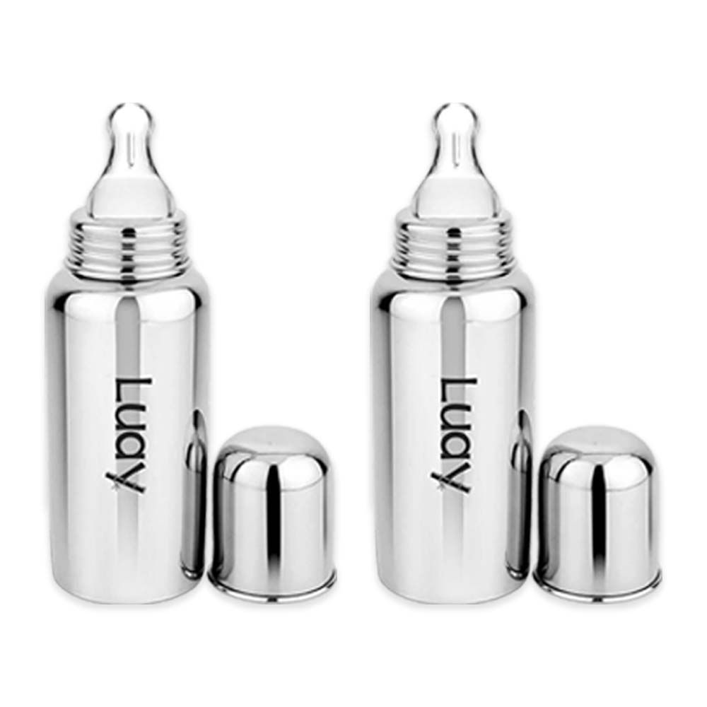 Luay - Baby Stainless Steel Feeding Bottle - Silver - Pack of 2 - 250 ml