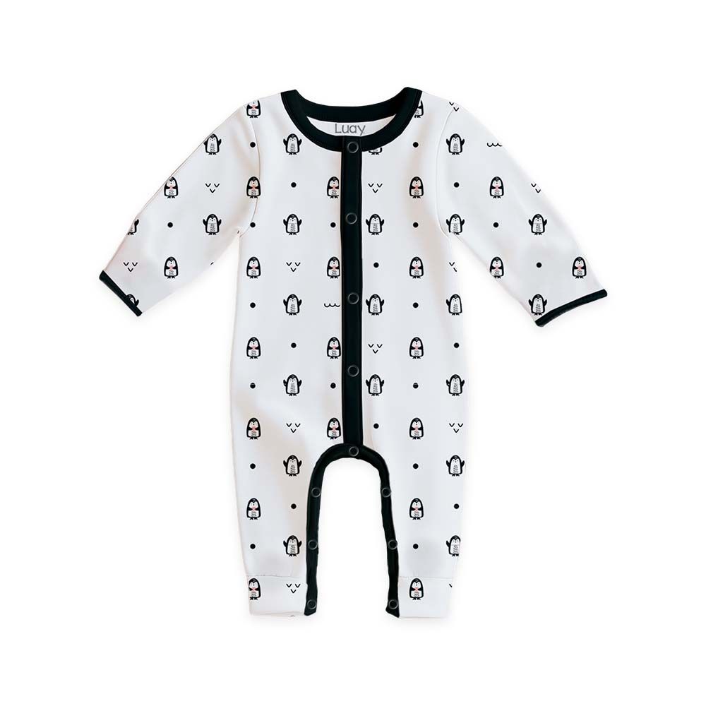 Luay - Penguins Printed Full Sleeves Baby Romper - White/Black