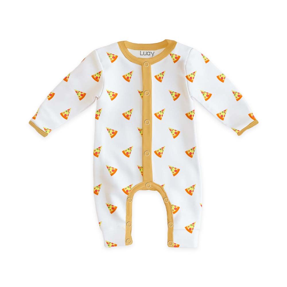 Luay - Pizza Printed Full Sleeves Baby Romper - Multicolor