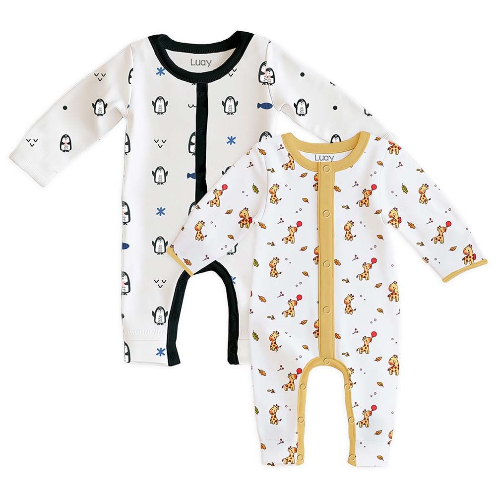 Luay - 2pc-Set - Penguin & Giraffe Printed Baby Romper - Multicolor