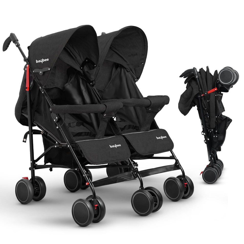 baybee - 2-In-1 Twin Baby Stroller With Wheel Lock And Parental Handle - Black