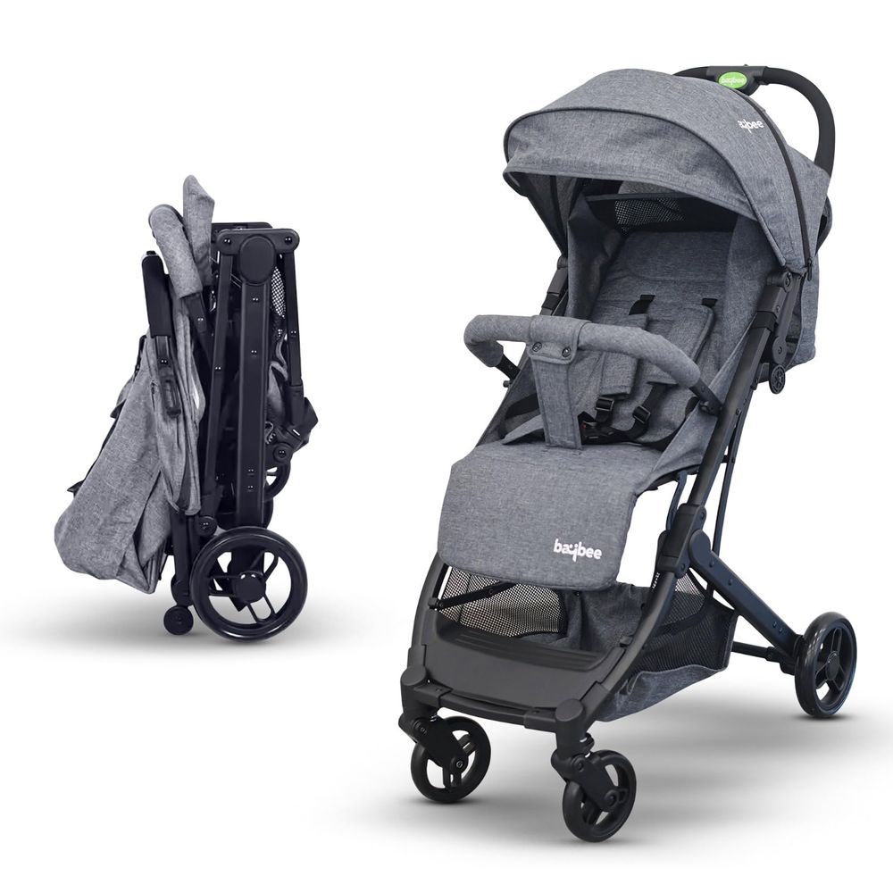 baybee - Foldable Lightweight Travel Baby Stroller With Metal Frame - Grey