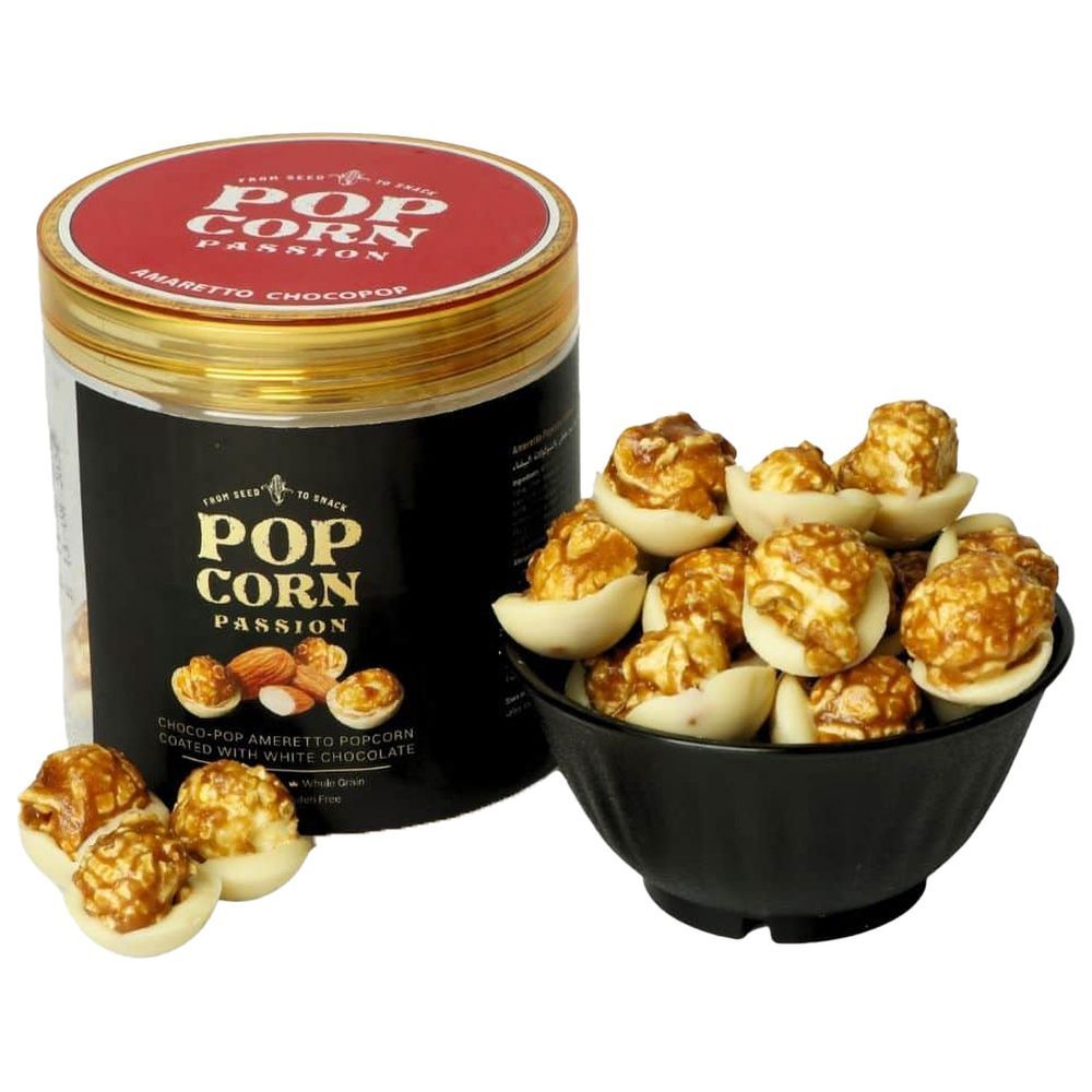 POP CORN PASSION - Amaretto Popcorn Coated w/ White Chocolate - 140 gm