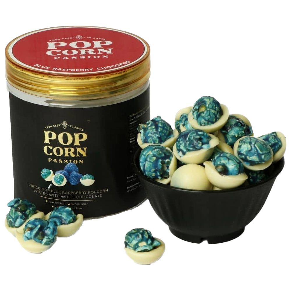 POP CORN PASSION - Blue Raspberry Popcorn Coated w/ White Chocolate - 140 gm