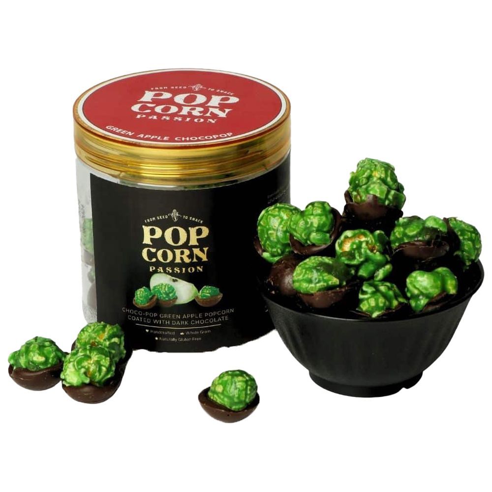 POP CORN PASSION - Green Apple Popcorn Coated w/ Dark Chocolate - 140 gm