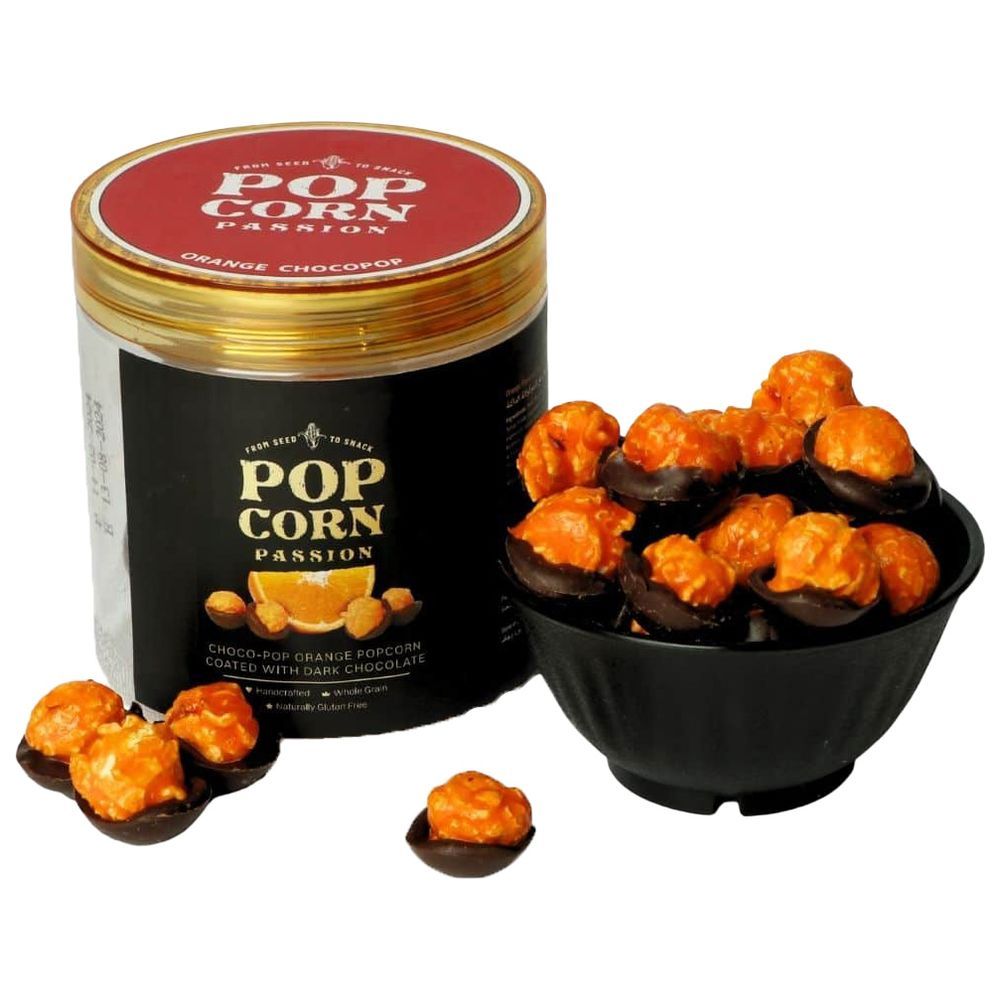 POP CORN PASSION - Orange Popcorn Coated w/ Dark Chocolate - 140 gm