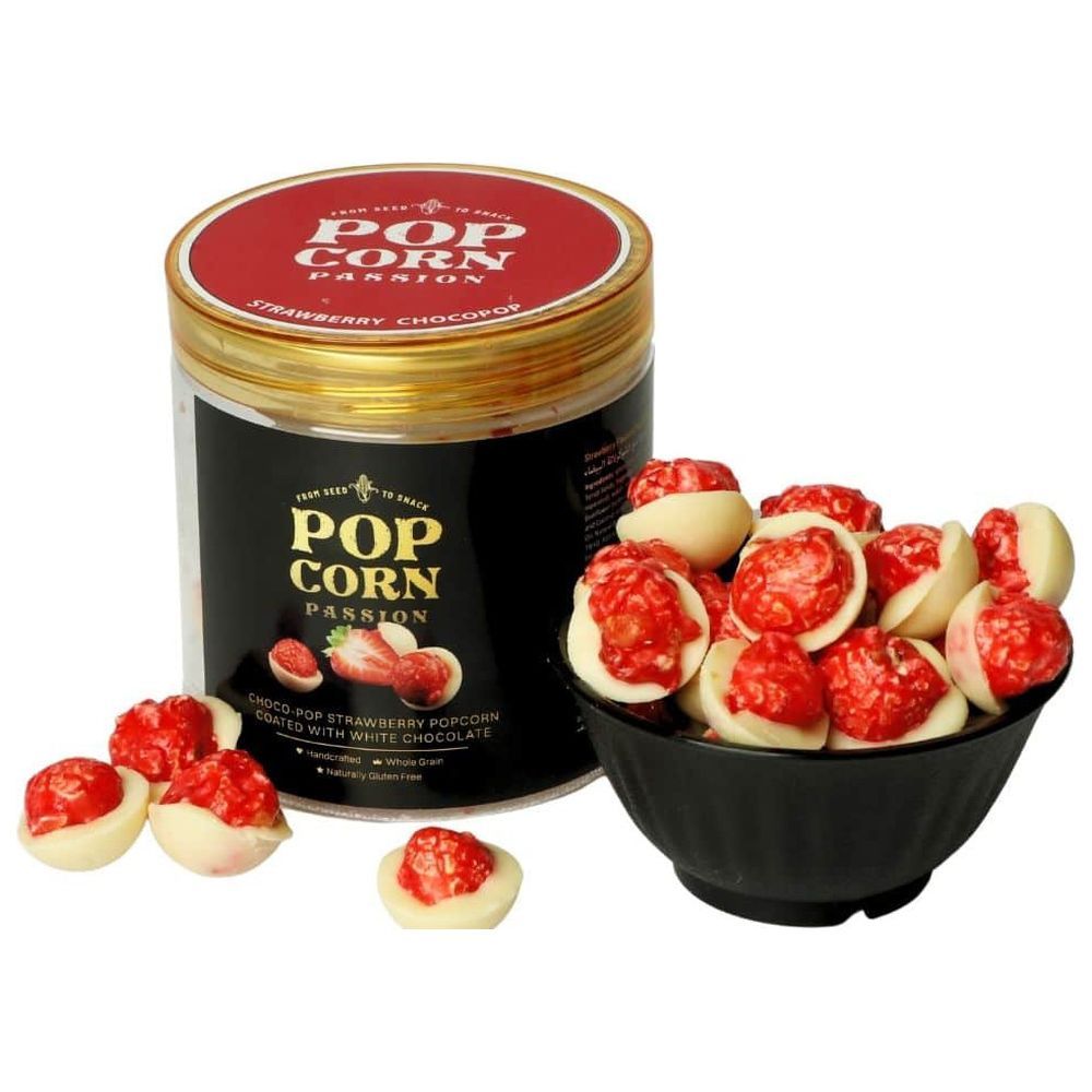 POP CORN PASSION - Strawberry Popcorn Coated w/ White Chocolate - 140 gm