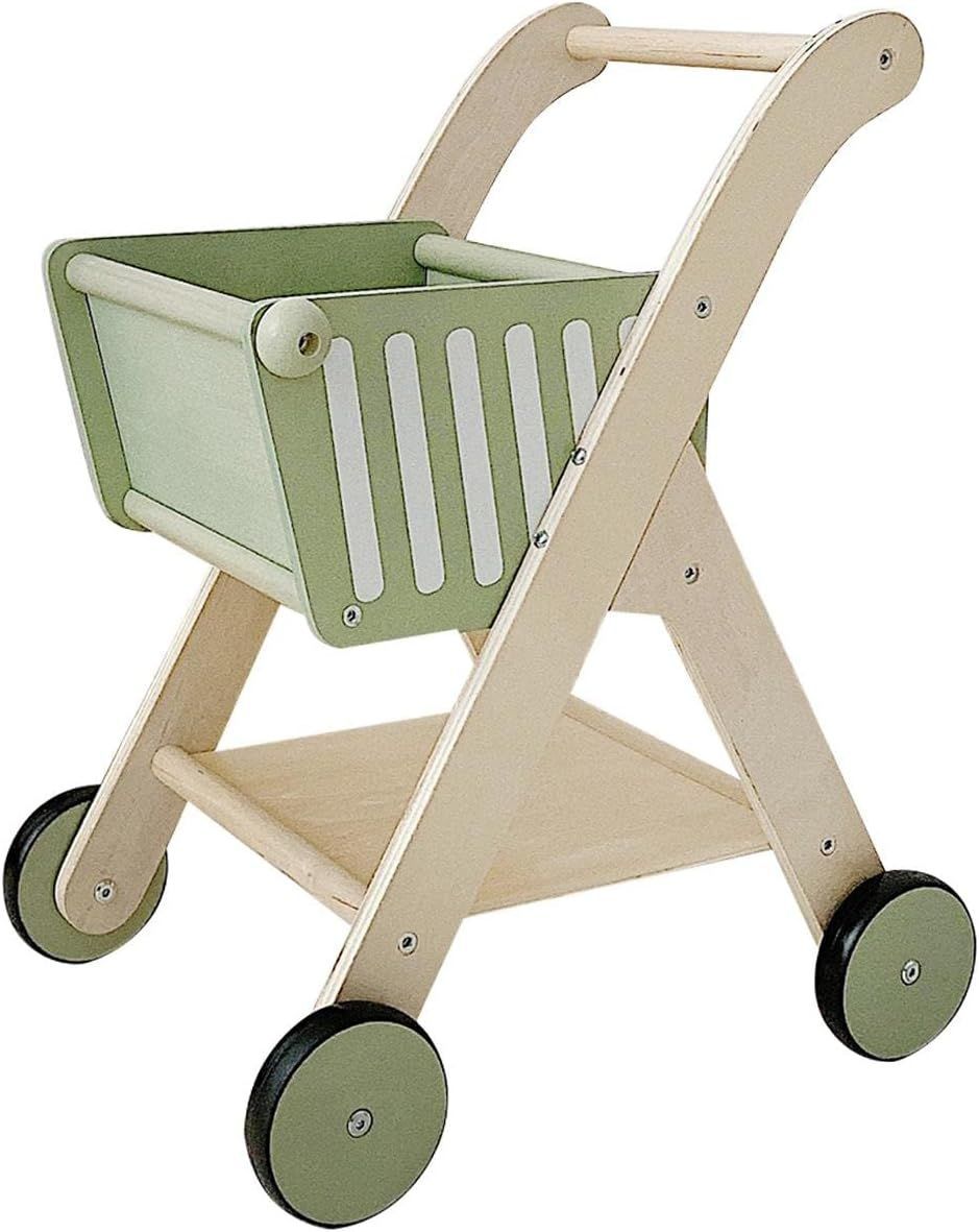 Factory Price - Wooden Shopping Cart Pretend Play / Baby Walker - Green